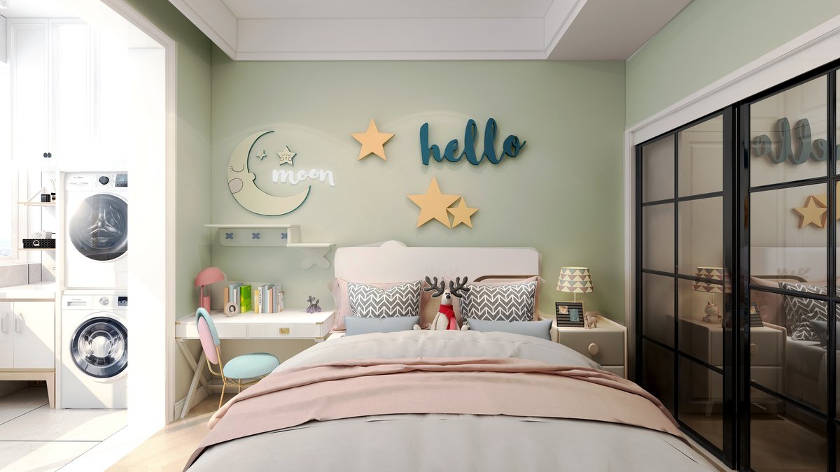 26-奶酪薄荷客餐厅效果图 奶油绿空间搭配实拍